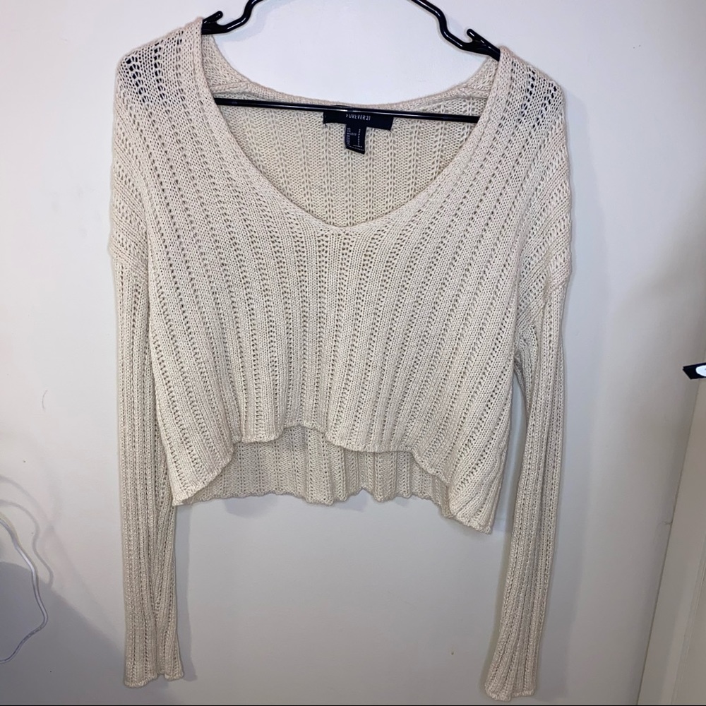 Cream Forever 21 Cropped Sweater